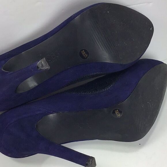 BCBG Paris Platform Stiletto Pumps Purple Suede Embossed Leather Heels Size 7.5 - Picture 6 of 8